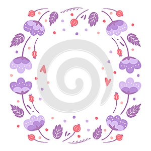 Floral frames for greeting card. To birthday celebrate, Valentine`s day. Romantic postcard. Vector illustration isolated