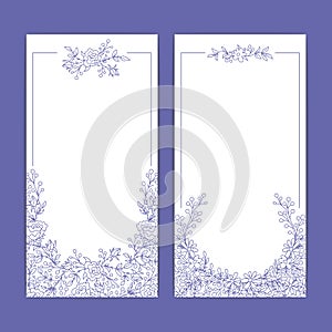 Floral frames, invitation template. Floral Very Peri decor for greeting, wedding, invitations. Hand drawn illustration