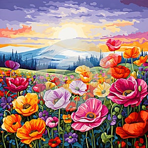 Floral Fusion: A Mosaic of Vibrant Flower Fields