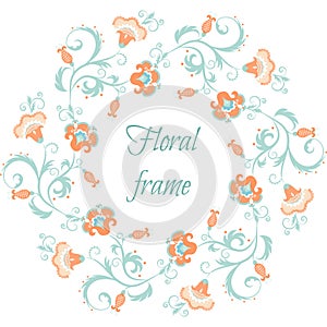 Floral garland. Flower border frame in pastel colors