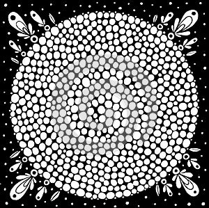 Floral geometric doodle mandala. Ink black and white realistic drawing. Zendoodle coloring page for adults. New age and