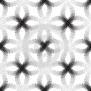 Floral geometric seamless pattern with dotted loop lines. Stylish ornamental monochrome background with flower petals