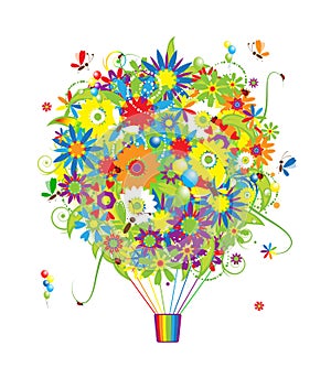 Floral gift, air balloon with flowers for your