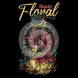 Floral Gitar With Text Illustration