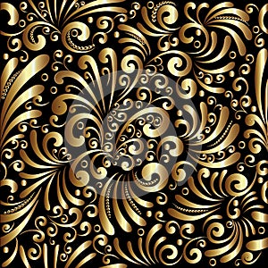 Floral gold 3d seamless pattern. Vector background with doodle