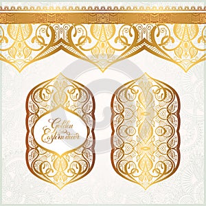 Floral golden eastern decor with place for your text, paisley