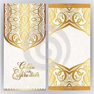 Floral golden eastern decor with place for your text, paisley