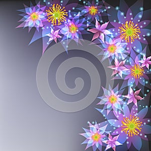 Floral gray background, greeting card with flowers