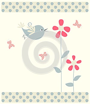 Floral greeting card with bird