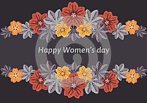 Floral greeting card dark background with copy space for international women day or birthday