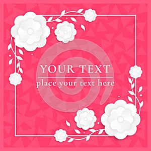 Floral Greeting card. Design concept with white paper flowers. Holiday background with Ilove you text. Vector photo