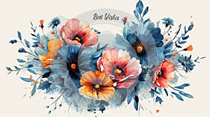 floral greeting cards, elegantly designed floral wreath adorned with best wishes in calligraphy, ideal for expressing