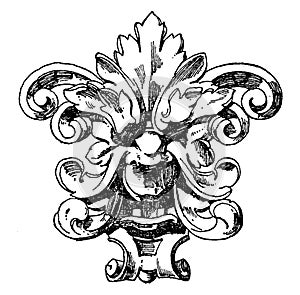 Floral Grotesque Mask was designed during the 16th century, vintage engraving