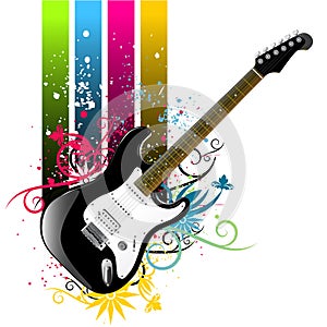 Floral grunge guitar vector