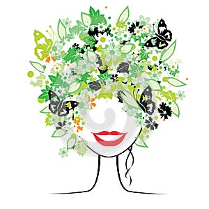 Floral hairstyle, woman
