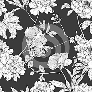 Floral hand drawn seamless pattern with flowers.