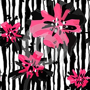 Floral hand painted expressive pink ink and watercolor trendy se