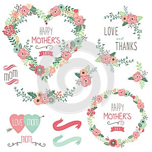 Floral Heart Mother`s Day Elements