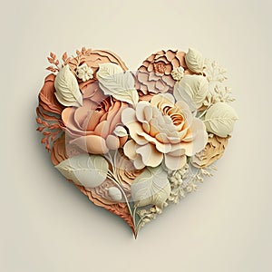 Floral heart with roses. Spring, summer, love nature concept