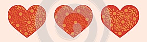 Floral hearts. Vector orange-red illustration.