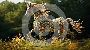 A Floral Horse Strolling Through A Garden