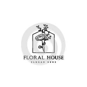 Floral house logo template design isolated on white background