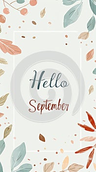 Floral illustration with Hello September text in the center, background