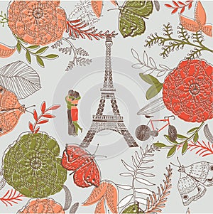 Floral illustration of romantic Paris