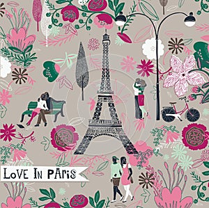 Floral illustration of romantic Paris