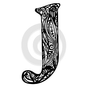 Floral initial capital letter J. Vector Hand Drawn floral J monogram or logo. Letter J with Flowers and Branches. Floral Design.