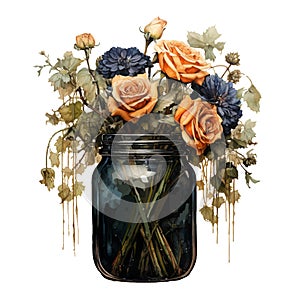 floral inside jar watercolor illustration