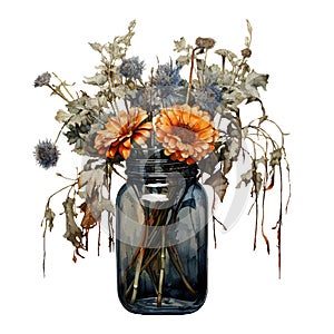 floral inside jar watercolor illustration