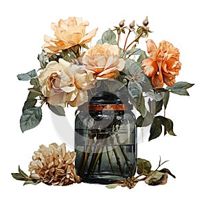 floral inside jar watercolor illustration