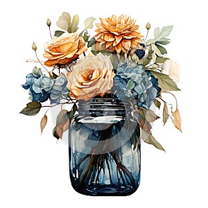 floral inside jar watercolor illustration