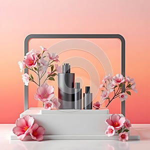 Floral-Inspired Modern Display Stand in Sunset Hues: 3D Rendering photo