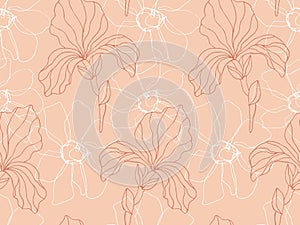 Floral iris flowers seamless pattern, vintage style endless texture