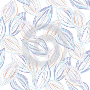 Floral leaf motif vector watercolor background. Seamless repeat pattern on white. Delicate pastel hand painted foliage for