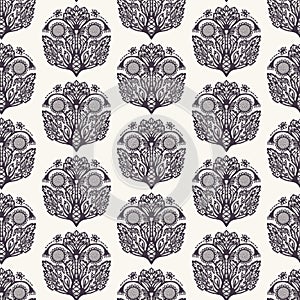 Floral leaf paisley motif persian style. Vector seamless pattern. Arabesque boteh foulard textiles swatch. Classic damask home