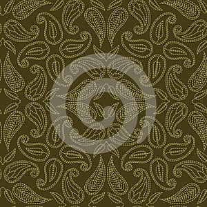 Floral leaf paisley motif running stitch style. Victorian needlework seamless vector pattern. Hand stitched boteh foulard textiles photo