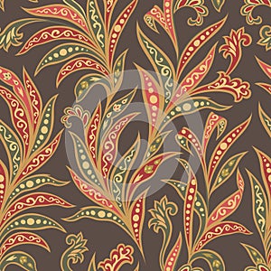 Floral leaf seamless pattern. Branch with leaves ornament. Arabic style