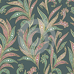 Floral leaf seamless pattern. Branch with leaves ornament. Arabic style leaf background