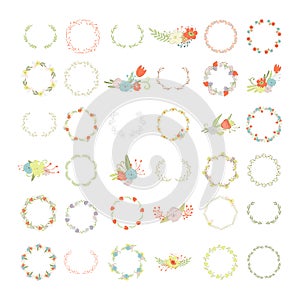 Floral and leaf wreaths and bouquets and frames big set