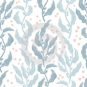 Floral leafy seamless pattern olive branch. Hand drawn illustration in simple scandinavian style. Minimalism in a limited pastel