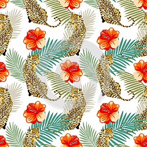 Floral leopard seamless pattern