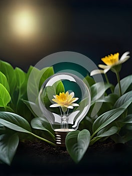 Floral Light Bulb Growing From the Soil