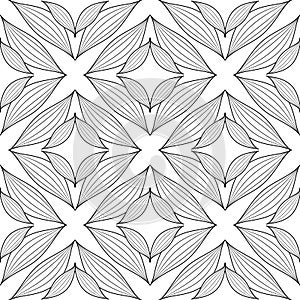 Floral line art tracery elegance seamless pattern. Black and white hand drawn abstract flowers, Geometric ornamental background.