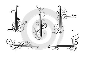 Floral line and corner borders with swirls decorative elements