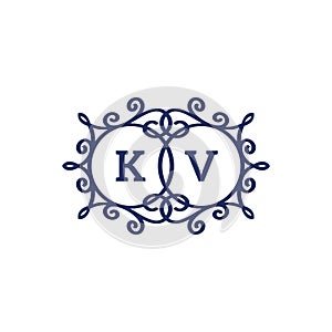 Floral Logo letter KV Elegant logo design