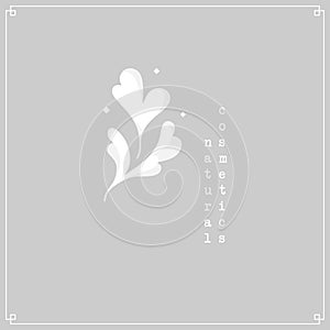 Floral logo. White flower motif on light gray background with minimalistic frame