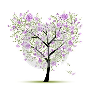 Floral love tree for your design, heart shape